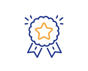 Winner medal sign. Ranking star line icon. Best rank symbol. Colorful outline concept. Blue and orange thin line ranking star icon. Vector