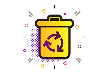 Recycle bin icon. Halftone dots pattern. Reuse or reduce symbol. Classic flat recycle icon. Vector