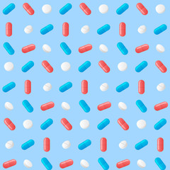 Colored pills seamless vector wallpaper (pattern).