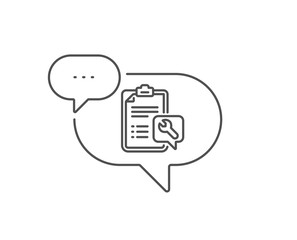 Spanner tool line icon. Chat bubble design. Repair service checklist sign. Fix instruments symbol. Outline concept. Thin line spanner icon. Vector