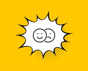 Like and dislike line icon. Comic speech bubble. Smile sign. Social media feedback symbol. Yellow background with chat bubble. Like icon. Colorful banner. Vector
