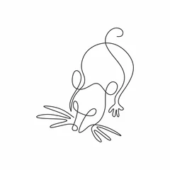 Fotobehang Muis één lijntekening vectorillustratie. Minimalisme handgetekende schets illustratie dierlijke knaagdieren mascotte symbool van 2020 nieuwjaar. © ngupakarti
