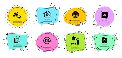 Star, Washing machine and Send mail line icons set. Chat bubbles with quotes. Seo internet, Reject and Architectural plan signs. Touchscreen gesture, Return package symbols. Vector