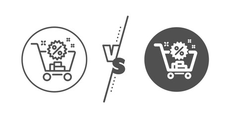 Sale discounts sign. Versus concept. Shopping cart line icon. Clearance symbol. Line vs classic shopping cart icon. Vector