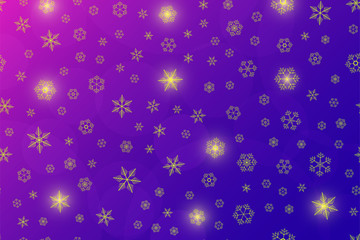 Golden snowflies on a blue and violet  background. Vector illustration