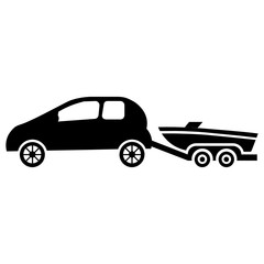 Mini Car Towing Boat Vector Icon Concept Design