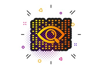 Search ai sign. Halftone circles pattern. Artificial intelligence icon. Magnify glass eye. Classic flat artificial intelligence icon. Vector