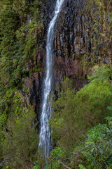 Fototapeta na wymiar Waterfall at Levada Do Risco, PR6, from Rabacal Madeira, Portugal, Europe