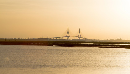 bay of cadiz landscape. cadiz with the bridge silhouette