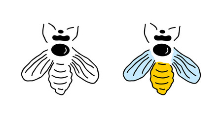 Two Bee, isolated on white background. Bee vector icon in modern simple flat design. Honey Bee in cartoon cut style. Vector illustration