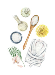 Watercolor vector Spa concept of cosmetic products.