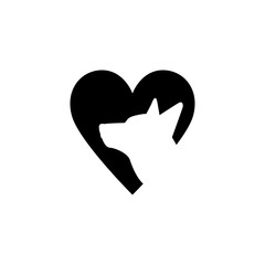 Dog in the heart - isolated vector icon. Black and white illustration with favorite pet. Animals adoptation and care.