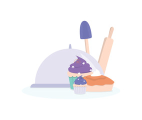 Vector ilustration of sweet bakery collection. Multicolored