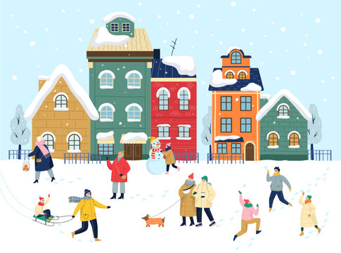 Christmas winter town vector illustration