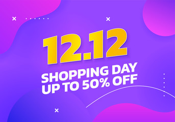 Naklejka na ściany i meble 12.12 World Shopping Day up to 50% discount poster background. Double 12 December online shop social media banner promotion template vector design with colorful fluid abstract style illustration