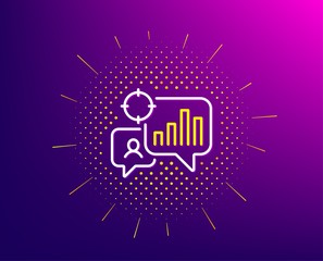Seo statistics line icon. Halftone pattern. Search engine optimization sign. Analytics chart symbol. Gradient background. Seo statistics line icon. Yellow halftone pattern. Vector