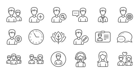 User person line icons. Profile, Group and Support. People linear icon set. Quality line set. Vector