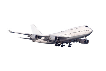 A large jumbo size airplane with fours engine isolated on white - obrazy, fototapety, plakaty