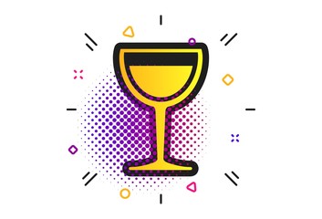 Wine glass sign icon. Halftone dots pattern. Alcohol drink symbol. Classic flat wine glass icon. Vector