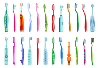 Toothbrush cartoon vector illustration on white background . Dental brush set icon.Vector illustration toothbrush for hygiene oral.Cartoon set icon dental brush.