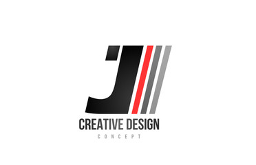 red black alphabet letter J logo icon design for company or business