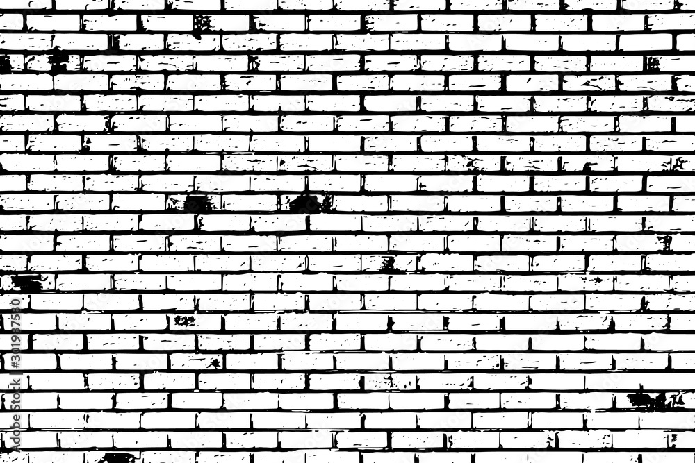 Wall mural Grunge black texture as brick wall shape on white background (Vector). Use for decoration, aging or old layer