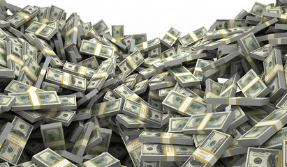 Big pile of cash on white background 