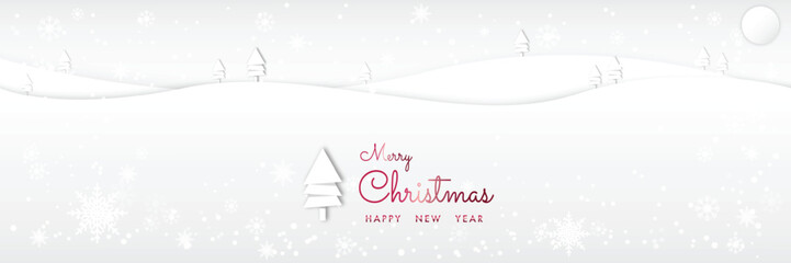 Merry Christmas, happy new year paper art and digital craft style