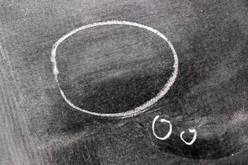 Fototapeta na wymiar White color chalk hand drawing as round speech bubble shape on black board background