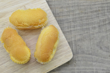 Bread soft on wooden background. Top view