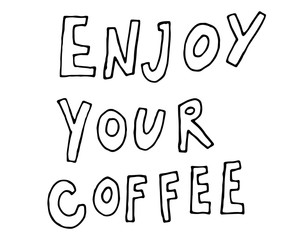 Hand lettering illustration about coffee. Vector Coffee time words and cups to go coffee calligraphy