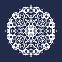 Vector lace round ornament. Indian ornamental mandala. Imitation of needlework design