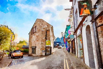 old village Kinsale near Cork, watercolor style