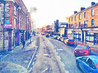 Obraz premium shopping center and streets in Cork, watercolor style