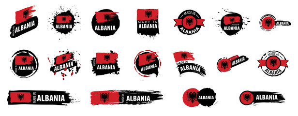 Albania flag, vector illustration on a white background - obrazy, fototapety, plakaty