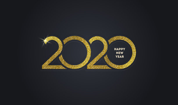 2020 new year logo. Greeting design with glitter gold  number of year. Design for greeting card, invitation, calendar, etc.