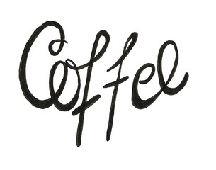 Hand lettering illustration about coffee.Coffee time words and cups to go coffee calligraphy