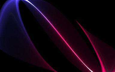 Dark abstract background. Neon blurred futuristic lines. Ultraviolet light waves, rays