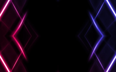 Dark abstract background. Neon blurred futuristic lines. Ultraviolet light waves, rays