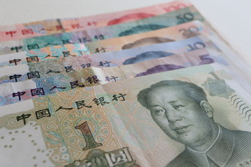 人民元　中国の紙幣全種類　1元、5元、10元、20元、50元、100元