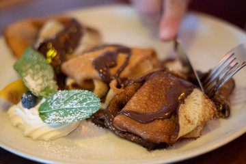French crepes with chocolate cream