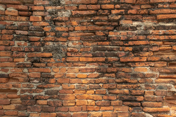 close up view of the ancient broken brick wall