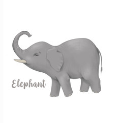Hand drawn digital illustration of cute  elephant character. Stylized funny animal.