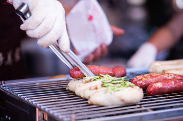Taiwanese sausage with sticky rice closeup
