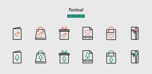 line icon symbol set, festival celebration, christmas, new year, valentine, present, Isolated flat outline vector design