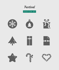 solid icon symbol set, festival celebration, christmas, new year, valentine, gift, Isolated flat silhouette vector design