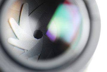 The inner part of the lens, the structure of the diaphragm, close-up picture