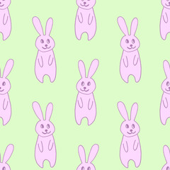 Cute easter icon and animal pet collection, with easter eggs in nest, rabbit and lettering. Hand drawn vector illustration.