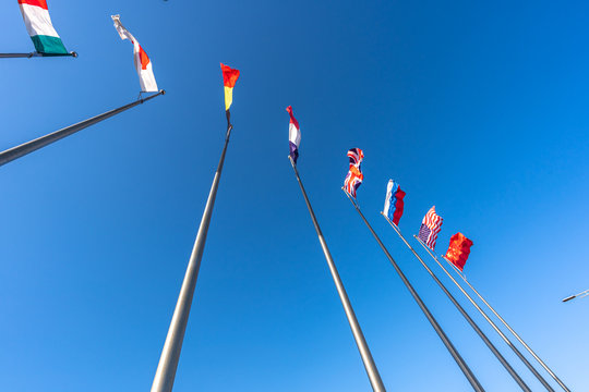 flags on blue sky