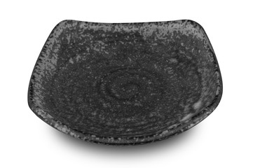 Black plate isolated on white background.